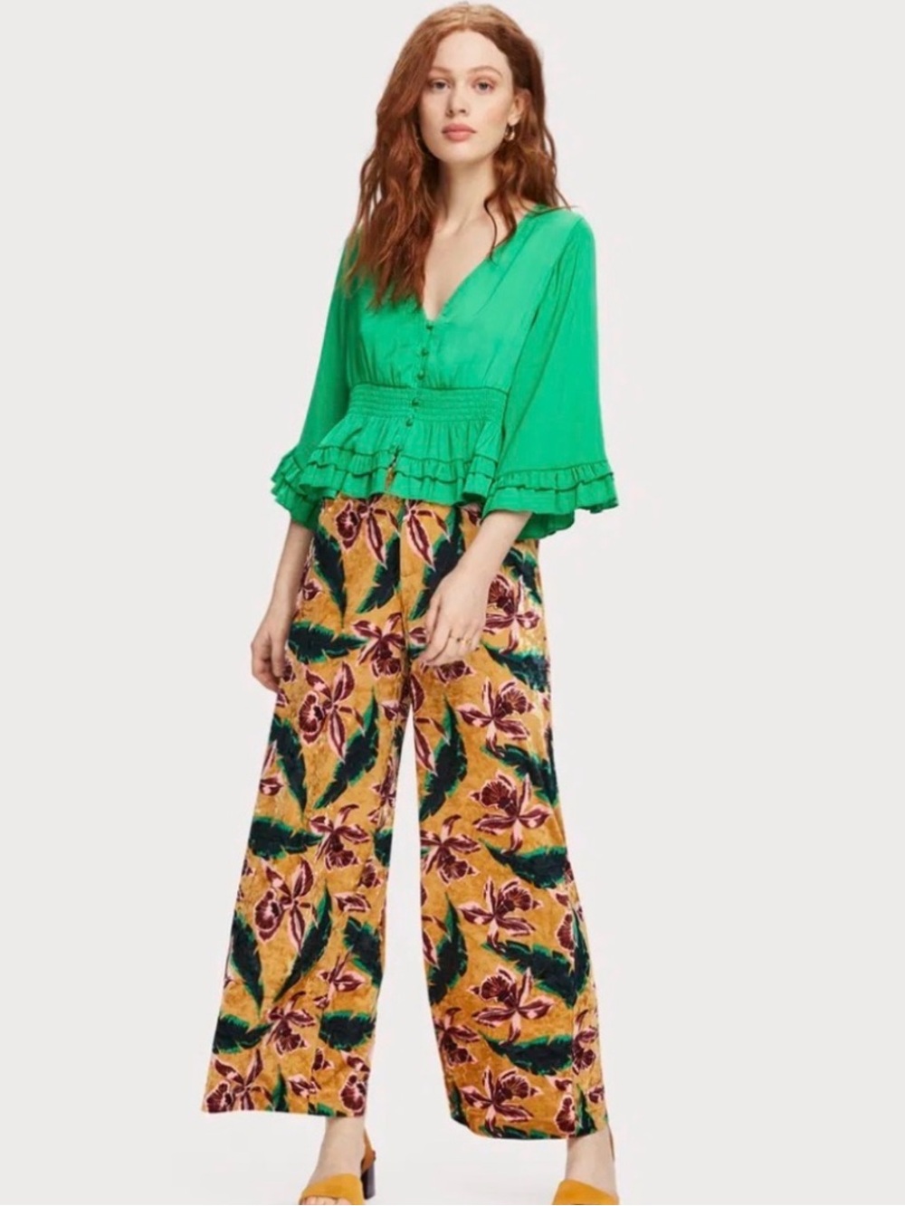 Scotch & Soda | Women’s Orange/Green/Pink/Black Satin Wide Leg Belted Pants Sz M